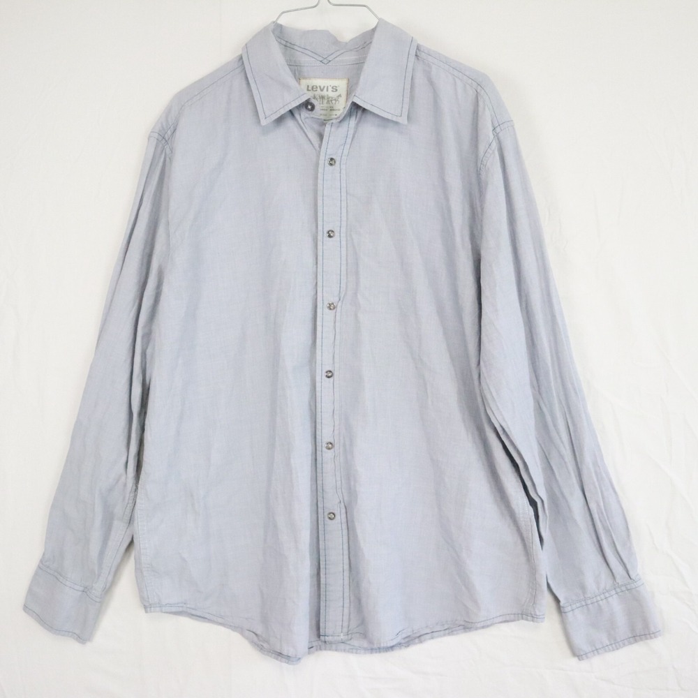 Levi's Shirt Mens Large Western Cowboy Rodeo Pearl Snap‎ Light Blue Long Sleeve